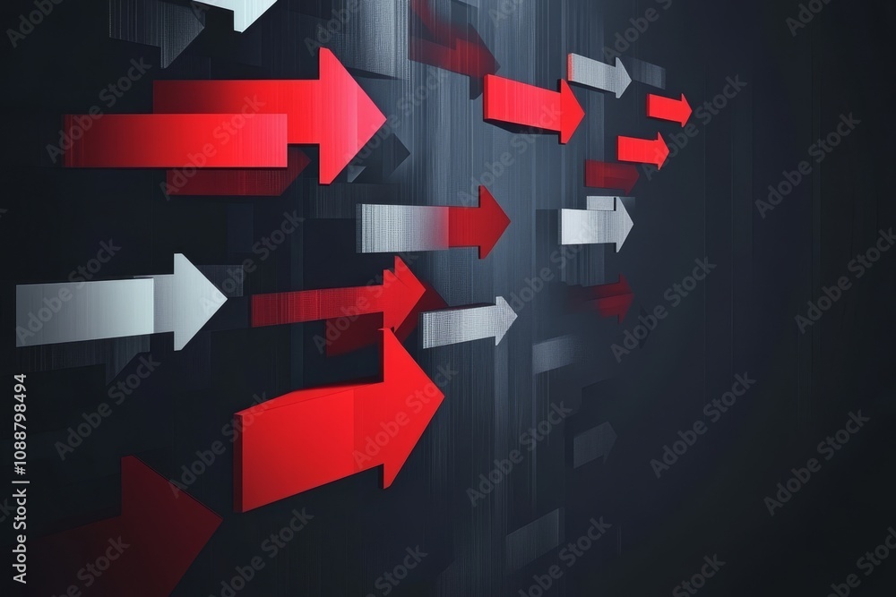 Poster futuristic abstract design with silver red arrows on dark gray vector background