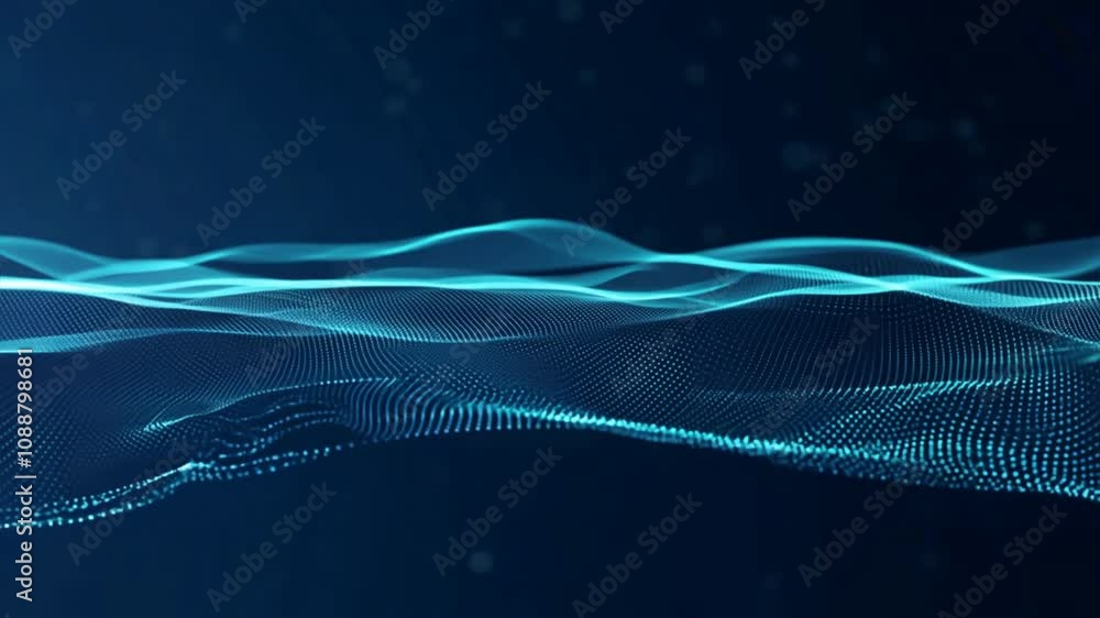 Poster abstract digital waves glowing blue lines and dots create futuristic depth in technology and innovat