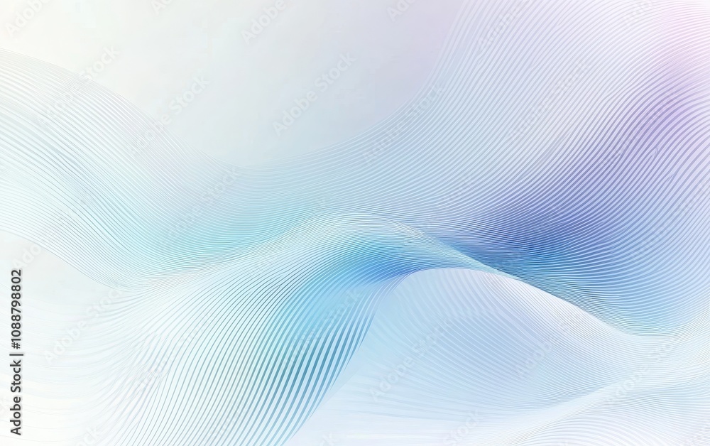 Poster ethereal abstract background with soft gradient waves and subtle lines in light blue and purple hues