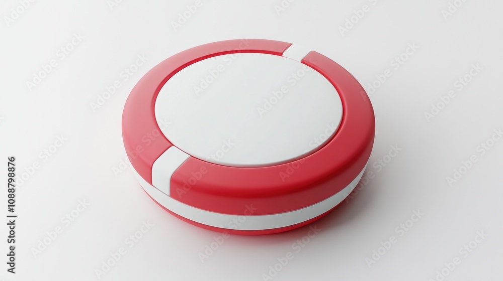Aufkleber a red and white circular object, possibly a button or a lid, placed on a white surface.