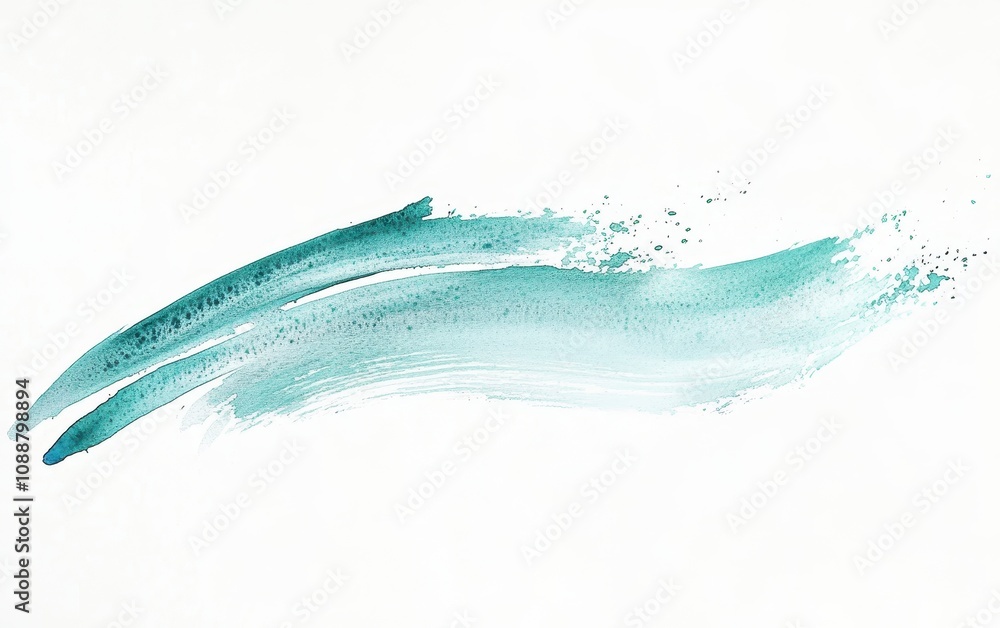Poster elegant abstract watercolor brush stroke in turquoise with soft texture on white background for arti