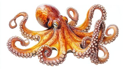 Obraz premium Hand-Drawn Engraved Giant Octopus Vector Illustration on White Background