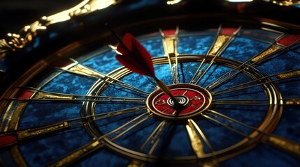 Ornate dartboard with arrow.