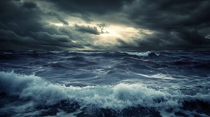 Obraz premium Stormy Ocean Waves and Dark Clouds