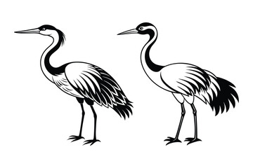 crane animal silhouette vector illustration white background