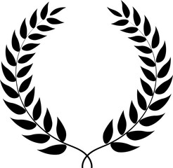 Fototapeta premium Circular foliate laurel branch icon. Laurel wreath. Silhouette vintage vector illustration. Heraldic trophy crest. Greek olive branch award, winner round emblem isolated on transparent background.