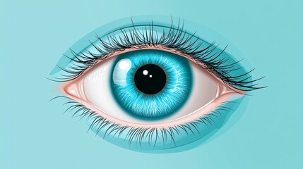 Fototapeta premium Detailed illustration of a vibrant blue eye against a soft turquoise background.