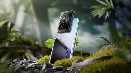 Futuristic 3D Smartphone Mockup with Modern Design Elements and Realistic Render