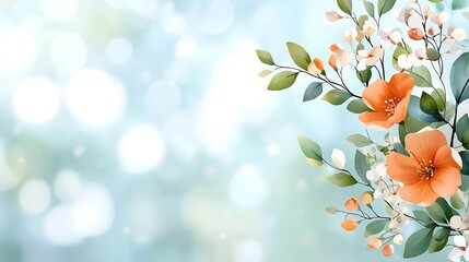 Closeup of bright and vibrant orange and white floral blooms on lush green foliage with blurry bokeh background  Soft delicate and nature inspired scene with elegant romantic and seasonal feel