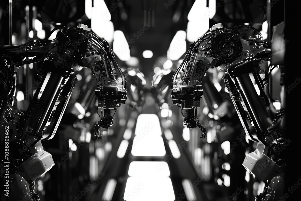 Poster advanced robotic arms in a high-tech manufacturing environment showcasing precision engineering and 