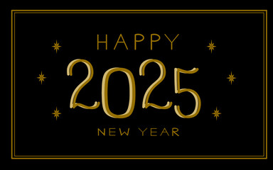 Happy new year 2025 with golden and stars.
