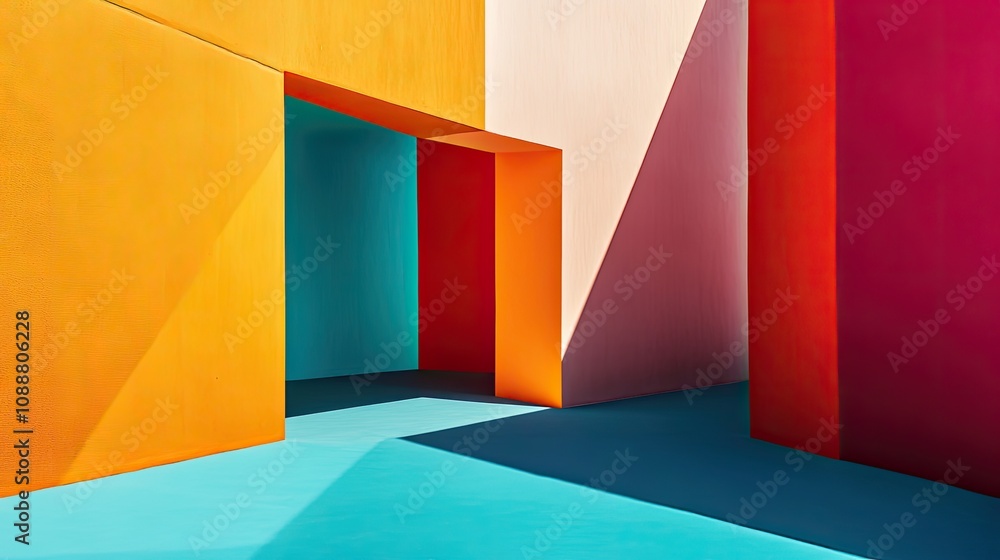 Poster abstract colorful architecture with shadows and geometric shapes.