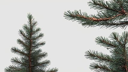 Obraz premium Pine tree branches isolated transparent background, Christmas tree branch frame