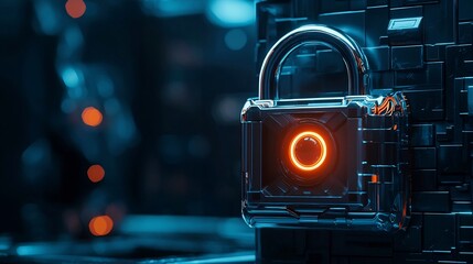 Sentient AI Powered Padlock Futuristic Cybersecurity Icon Concept with Glowing Surveillance Eye