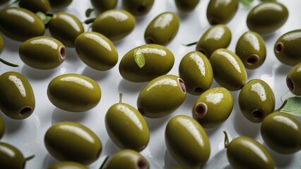 Green olives with leaves on a transparent background