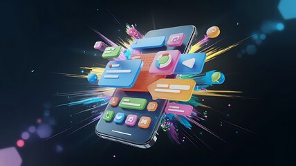 Futuristic 3D Smartphone Mockup with Modern Design Elements and Realistic Render