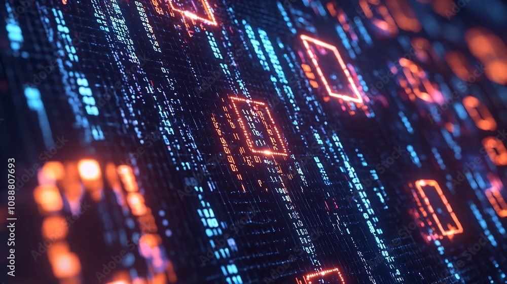 Poster futuristic blockchain network with glowing digital equity shares in real time business concept