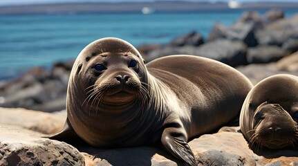 Obraz premium Fur seal enjoy the heat of the sun.generative.ai