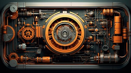 Intricate Machinery:Glowing Digital Components in Futuristic Engineering Design