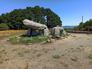 A dolmen or portal tumb in ile aux Moines, Morbihan, France. Menhir and megaliths in brittany....