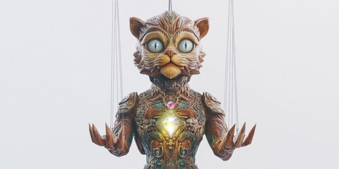 Fototapeta premium A fantastical cat-like figure with mechanical features and glowing elements.