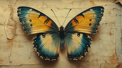 Vintage Butterfly on Old Paper