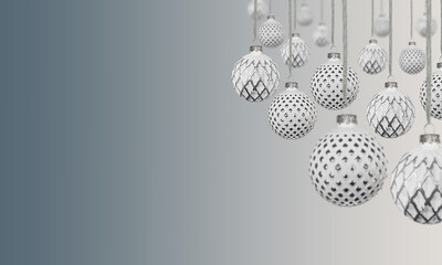 Silver Christmas balls on a gray background