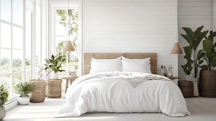 Fototapeta premium Beautiful Colored Mockup Bedroom Interior Blank Poster Decoration Art Background Image, generative AI