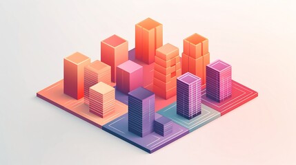 Minimalist Isometric Cityscape with Skyscrapers in a Grid Layout