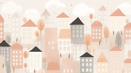 Organized Minimalist City Pattern with Neutral Pastel Buildings