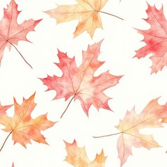 Fototapeta premium A seamless pattern of watercolor autumn leaves in shades of red and orange on a light background.