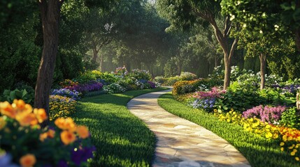 Fototapeta premium Vibrant Pathway Through a Beautiful Garden