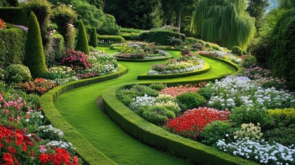 Vibrant Garden Pathway Among Blooming Flowers