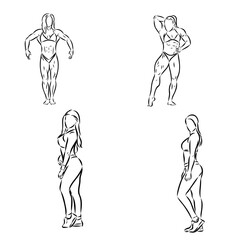Posing bodybuilder, isolated vector silhouette, ink drawing
