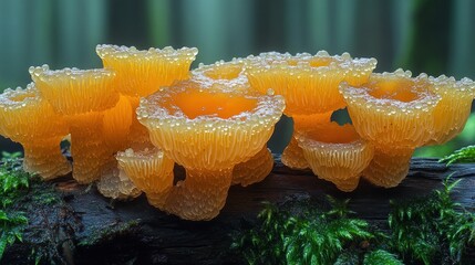 Closeup of Orange Mushrooms on a Forest Floor