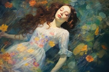 Woman lay down underwater painting portrait adult.