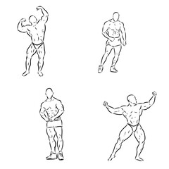 Posing bodybuilder, isolated vector silhouette, ink drawing