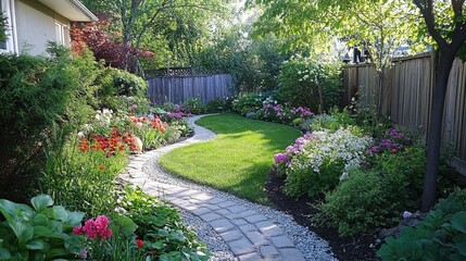 Obraz premium Serene Garden Pathway in Full Bloom