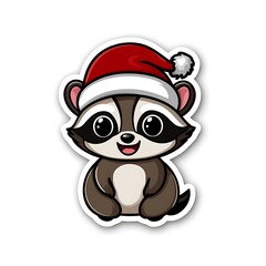 Playful Raccoon with Santa Hat Sticker Design