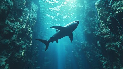 Fototapeta premium Mystical Underwater Fantasy Scene with Vibrant Digital Painting