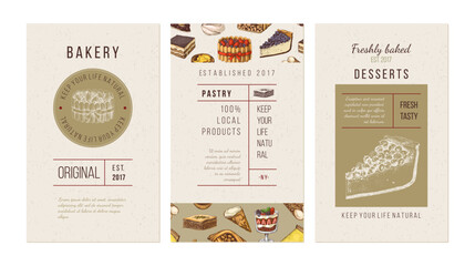 three vector banners with pastry
