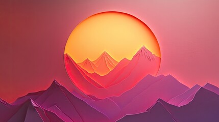 Abstract sunset over stylized mountains.