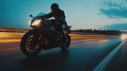 Obraz premium Night rider on a highway.