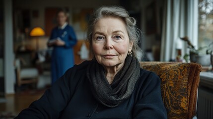 Care and Companionship: Elderly Woman Radiates Happiness.Concept of Elderly care, family support, healthcare, aging gracefully,nursing homes, home healthcare, geriatric medicine, elder care products.