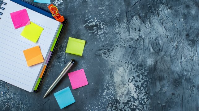 Organizing thoughts creative use of sticky notes office desk workspace inspiration minimalist environment top-down view productivity tips