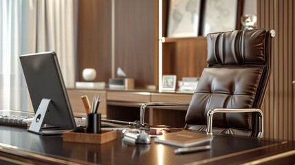 Elegant office setup with modern technology home office digital workspace contemporary design professional viewpoint work-life balance