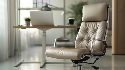 Ergonomic office chair modern workspace interior design bright environment perspective comfort and productivity boost