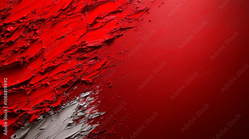 Aufkleber vibrant red and silver abstract texture with rich depth and emotion captured in paint layers for art