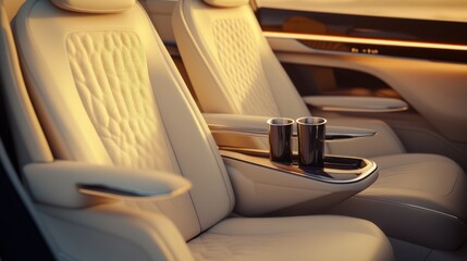 Fototapeta premium Luxury car interior, beige leather seats.