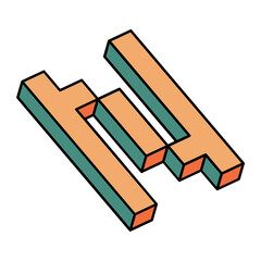 Isometric Colorful letter N, 3D alphabet illustration